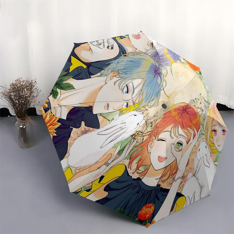 1pc Outdoor Umbrella with Anime Characters and Flowers - Automatic Opening/Closing - Portable 3-Fold Design - 8-Rib Iron Frame - Perfect Gift for
