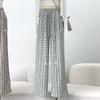 Women's Patchwork Color Contrast Plaid Loose Mopping Casual Fashion Wide Leg Pants