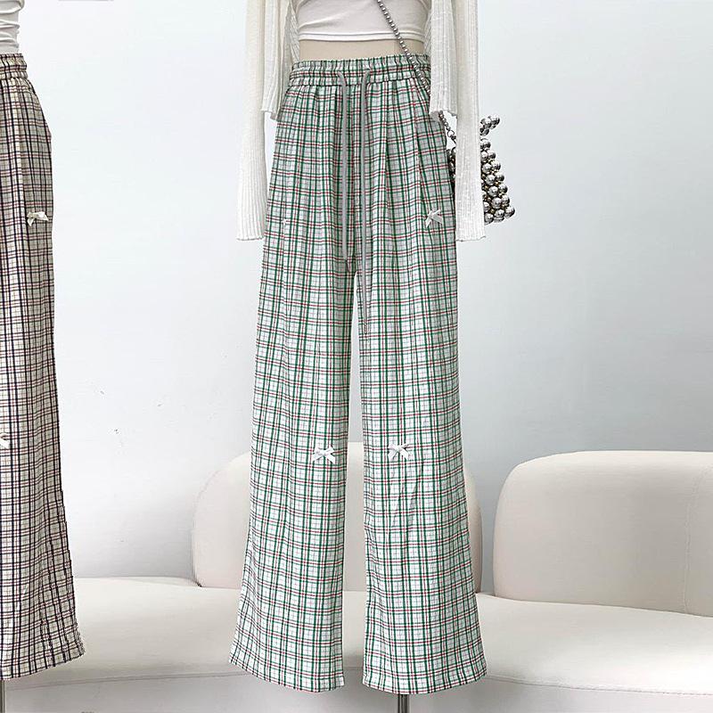 Women's Patchwork Color Contrast Plaid Loose Mopping Casual Fashion Wide Leg Pants