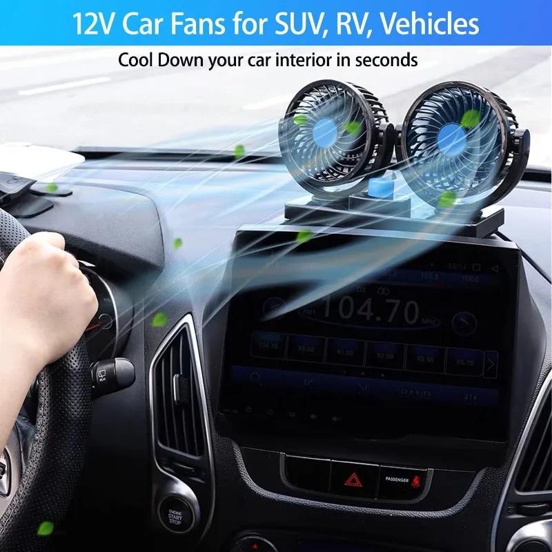 Rapid Cooling Dual Car Fan USB Powered 360° Adjustable Heads Turbo Airflow for SUV Sedan Truck RV Boat Vehicles Vent Blower