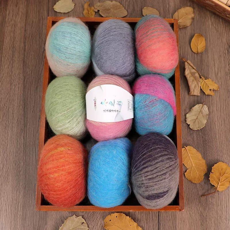Rainbow Segment Dyed Mohair Hand-Woven Scarf Sweater Jacket Gradual Change Color Silk Mohair Diy Cashmere Thread