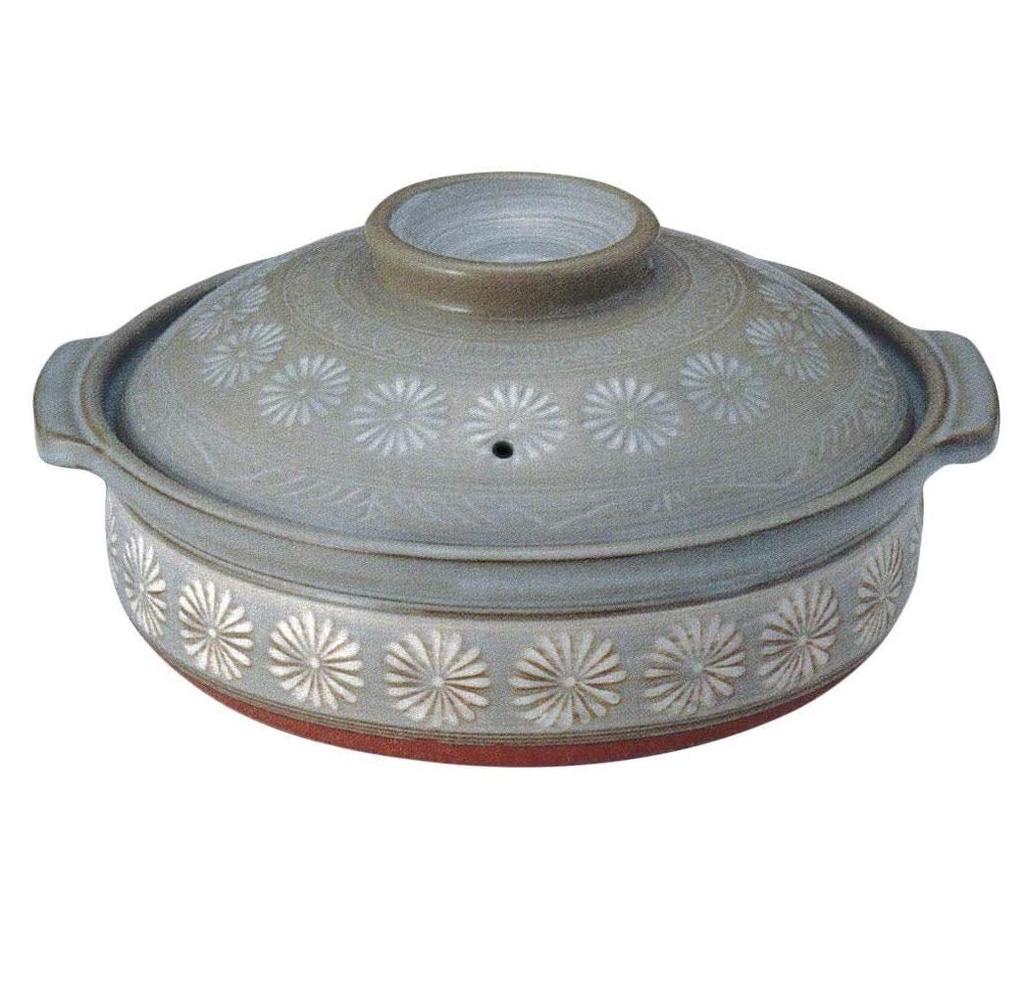 Banko Ware Ginpo Deep Earthenware Pot (Size 9) for 4-5 People, Hana Mishima Design, 21091