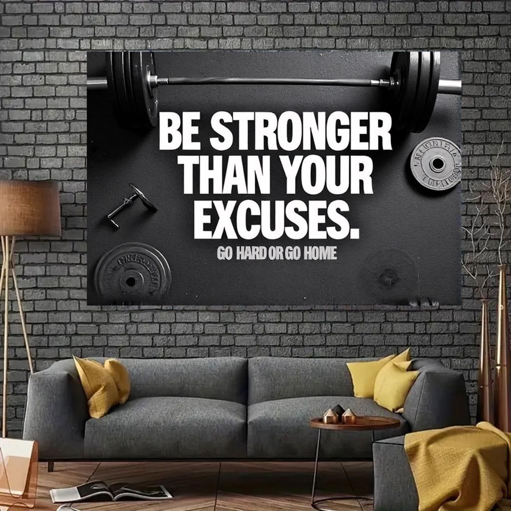 1pc Power Background Banner - "Stronger than Your Excuses. Fight or Go Home" - Polyester Indoor/Outdoor Fitness Wall Decoration
