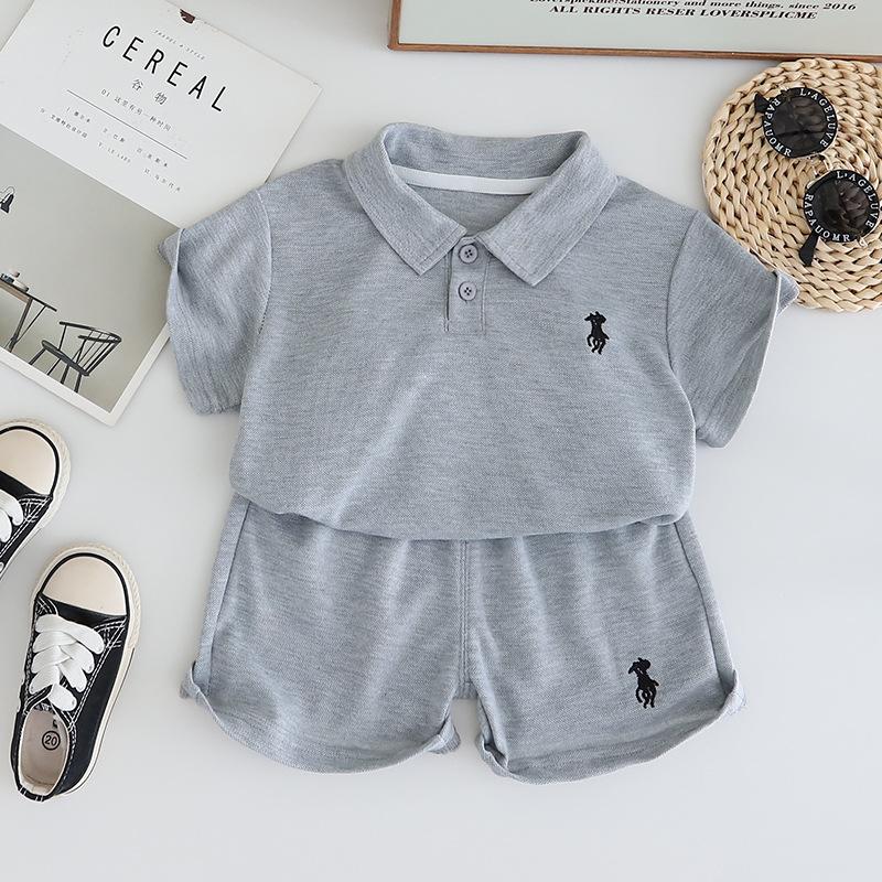 Children's Set Summer Children's Wear Boys' Summer Polo Shirt Thorn Sports Embroidery Set T-shirt+Shorts Two Piece Set