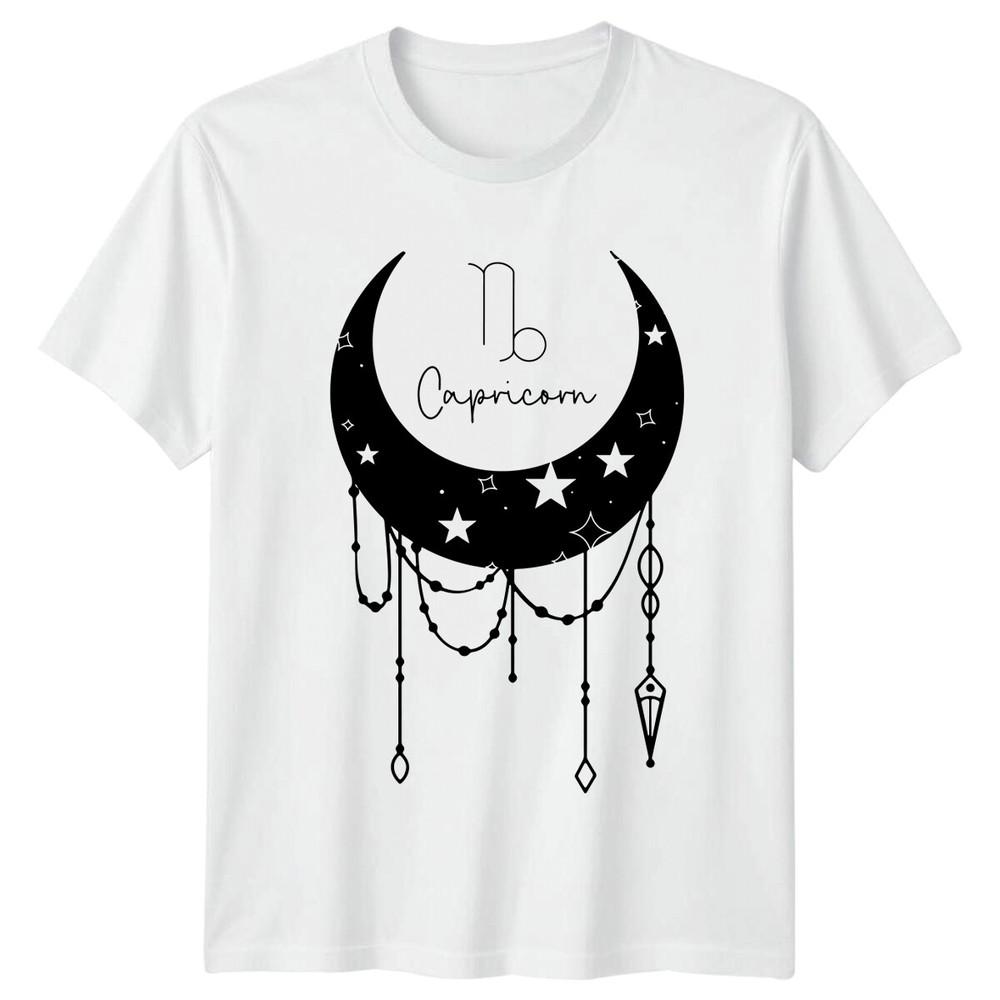 Capricorn Zodiac Sign Crescent Moon Stars Astrology Birthday TShirt S