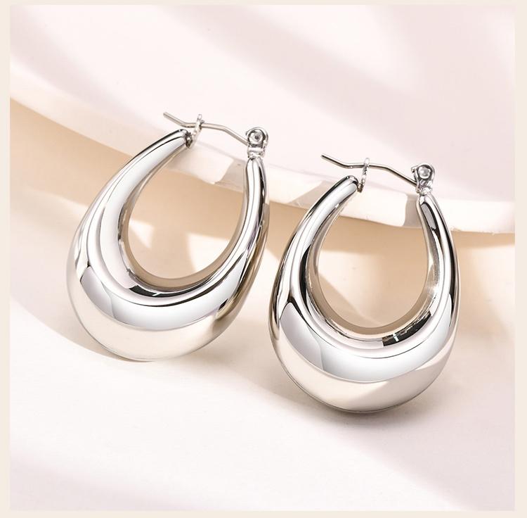 Tube Thick Hoop Earring Silver Color, Geometric Earring Lightweight Stainless Steel Fashion Women Chrismas Gift