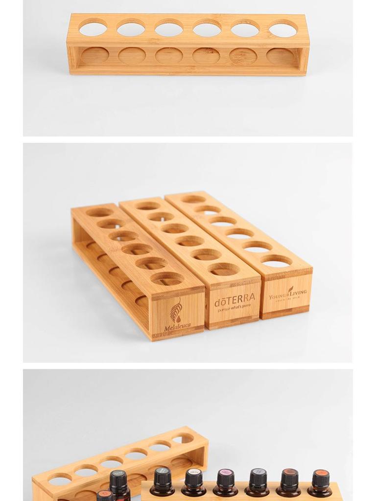 6-Compartment Bamboo & Wood Essential Oil and Perfume Bottle Display Rack