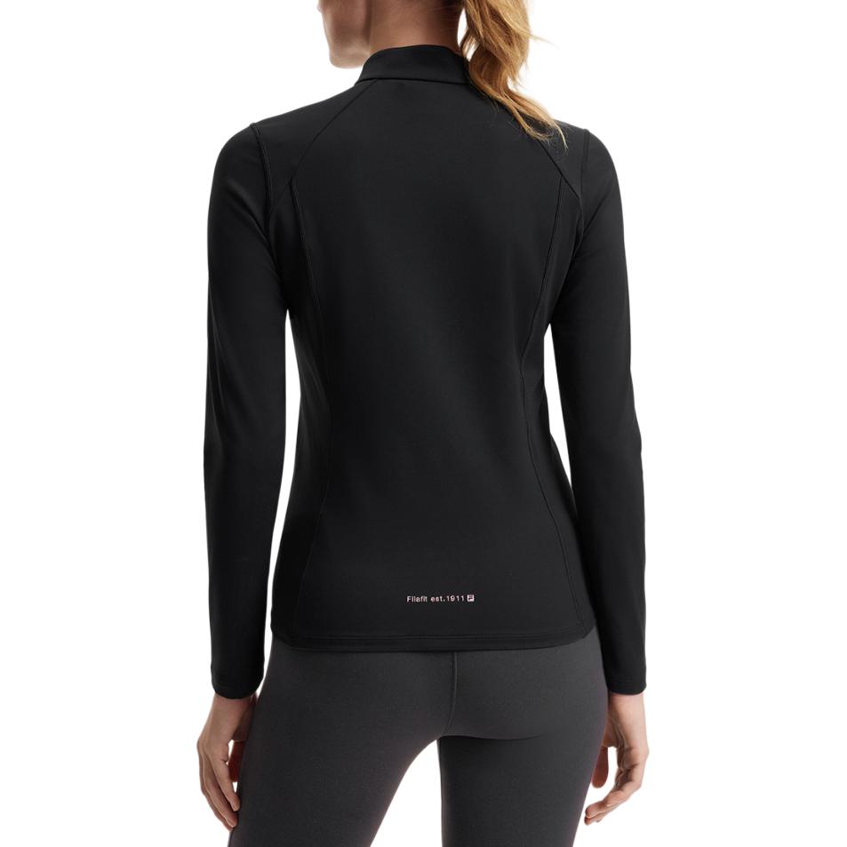FILA Fleece Mock Neck Half-Zip Knit Long Sleeve T-Shirt Women Tops Deep-Black A11W511218FBK