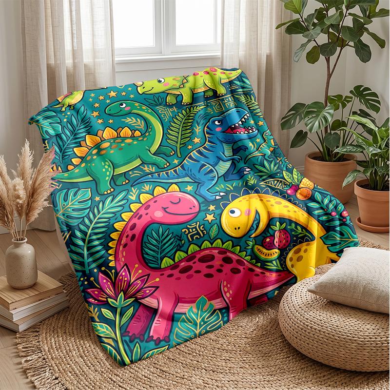 

Dinosaur Adventure in the Jungle blanket Personalized Name Flannel Blanket Soft Cozy Plush Throw for Sofa Bed Lightweight Home Decor 75x90cm