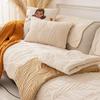 Leaf Patterned Plush Sofa Cushion Pillowcase Solid Color Anti Slip Winter Sofa Towel Wave Edged Diamond Patterned Sofa Cover