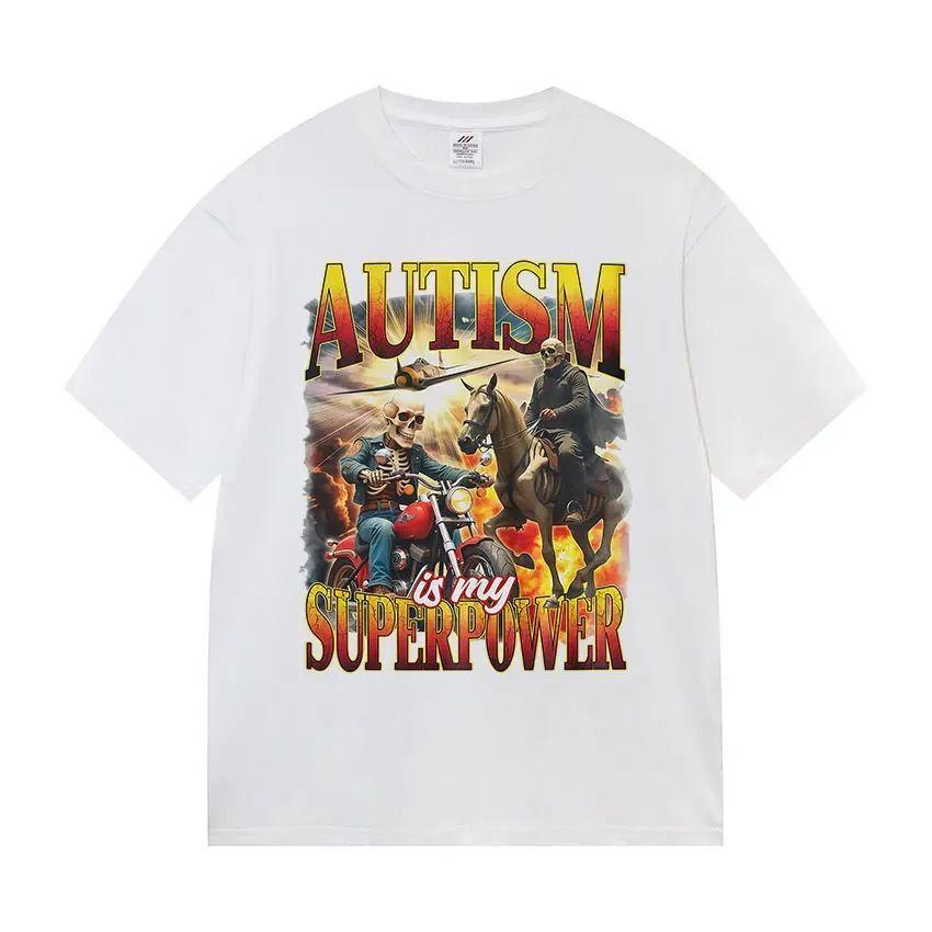 Autismus ist meine Superkraft Gothic Muster T-Shirt Lustig Lässig Niedlich Fahrrad Kurzarm T-Shirt Sommer Rundhals T-Shirt Unisex