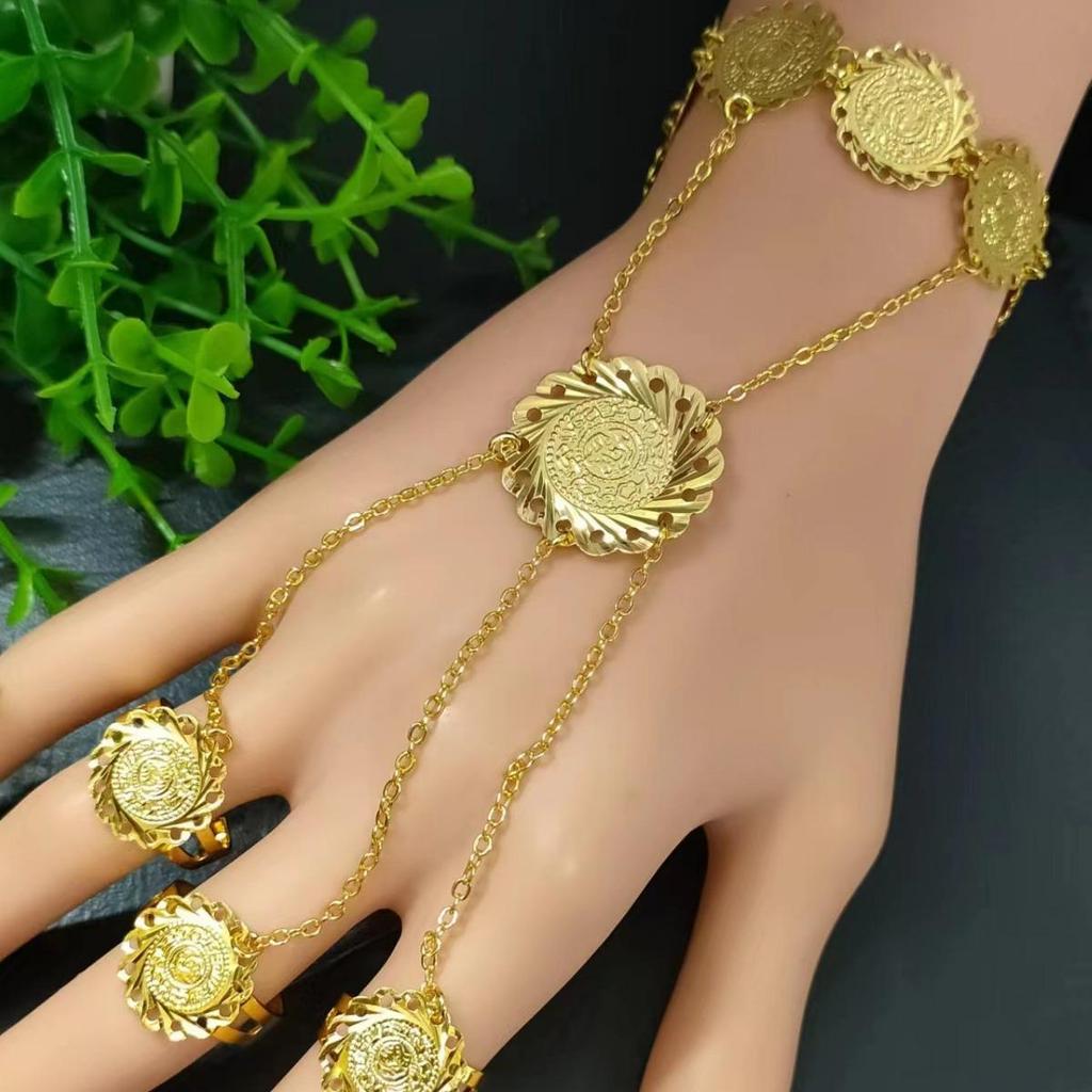 Trendy European American Hand Chain Bracelet Ring Combo for Women