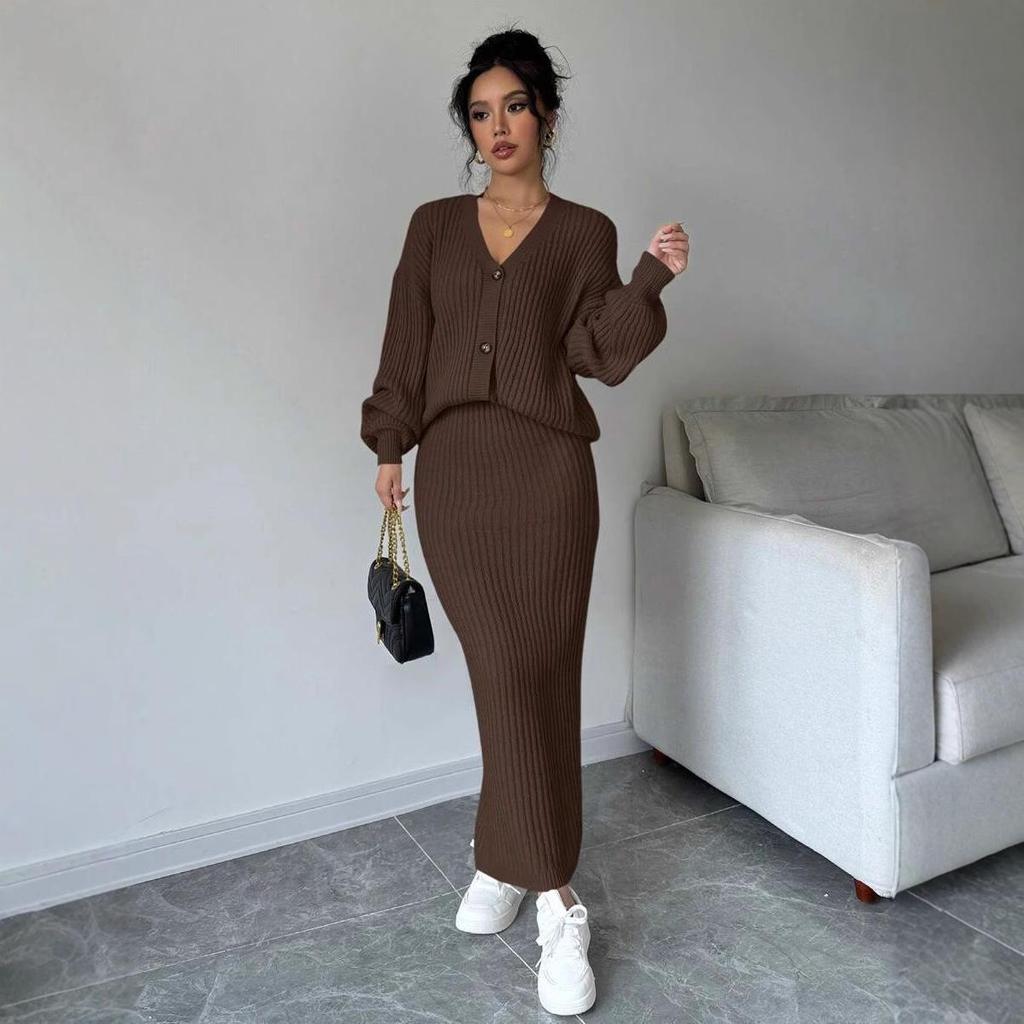 Available: Women's Casual 2-Piece Long-Sleeved Sweater and Skirt Set