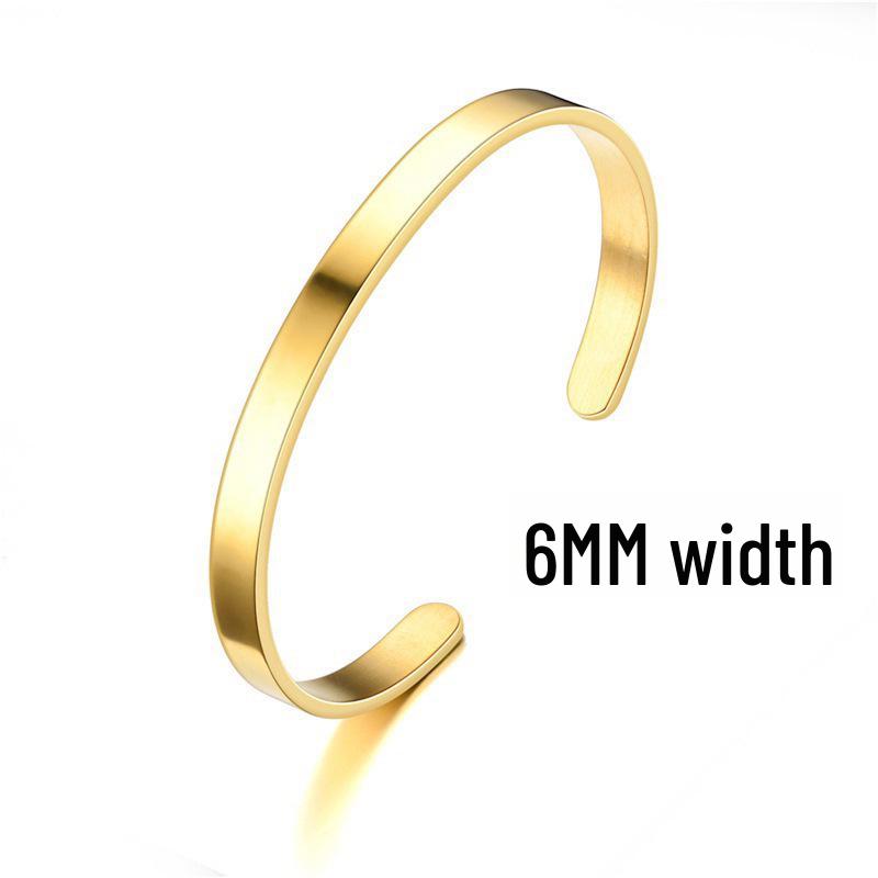 Adjustable C-Shaped Stainless Steel Bracelet with Engraved Text Logo and 6mm Opening for Women