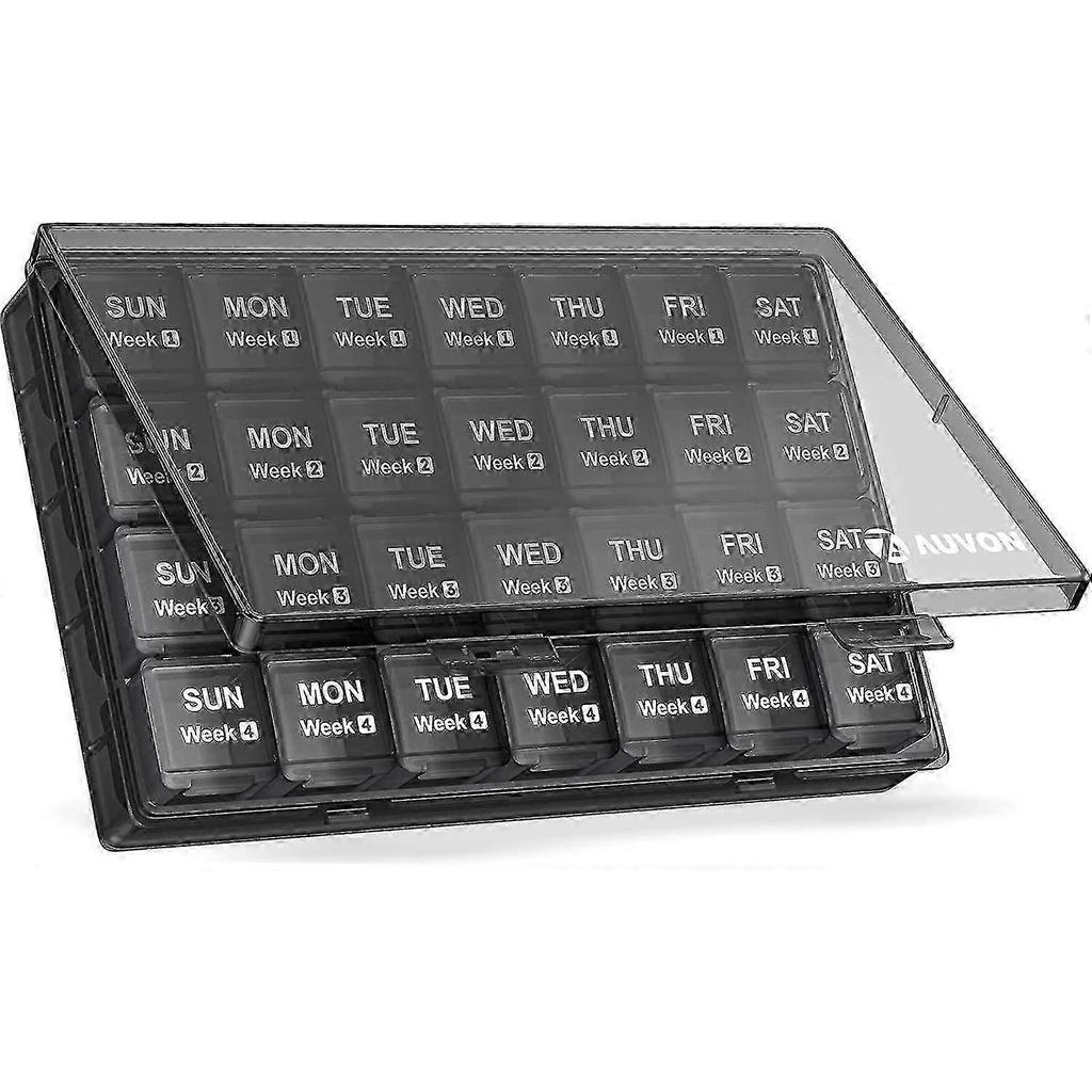 Weekly Vitamin Organizer for 4 Weeks, Monthly Pill Storage Box with Dustproof Container for Supplements, Fish Oil, and Medication Travel Case