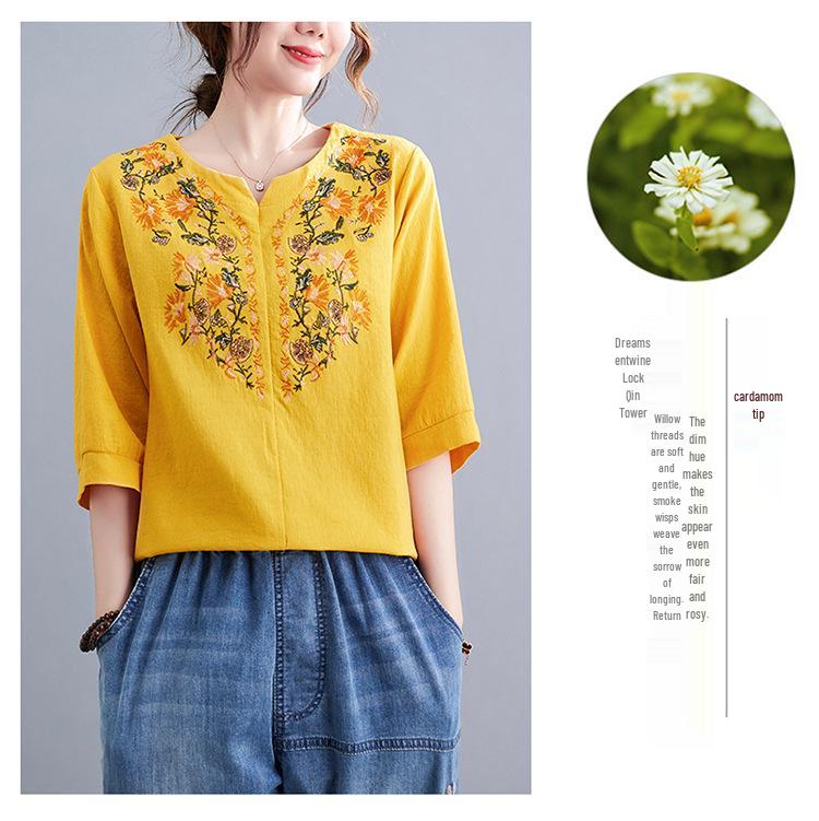 Ethnic Cotton Linen Slimming Top - Summer 2023 Women's Fashion
