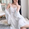 Spring and Summer Japanese Sweet Suspender Nightgown Women's Sexy Thin Suspender Ice Silk Nightdress Pure Desire Style Nightgown Long Sleeve