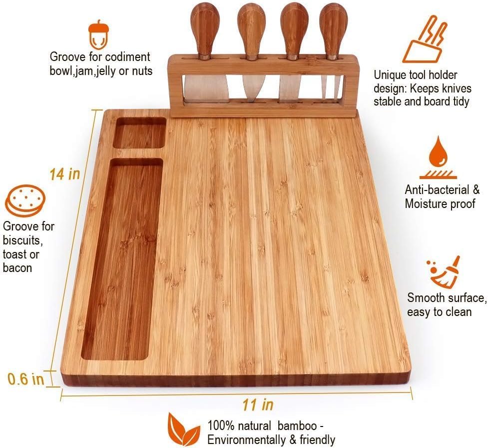 Bamboo Cheese Board Charcuterie Boards Set & Serving Tray for Meat and Wine Birthday Gifts for Women Wedding Gifts for Couples