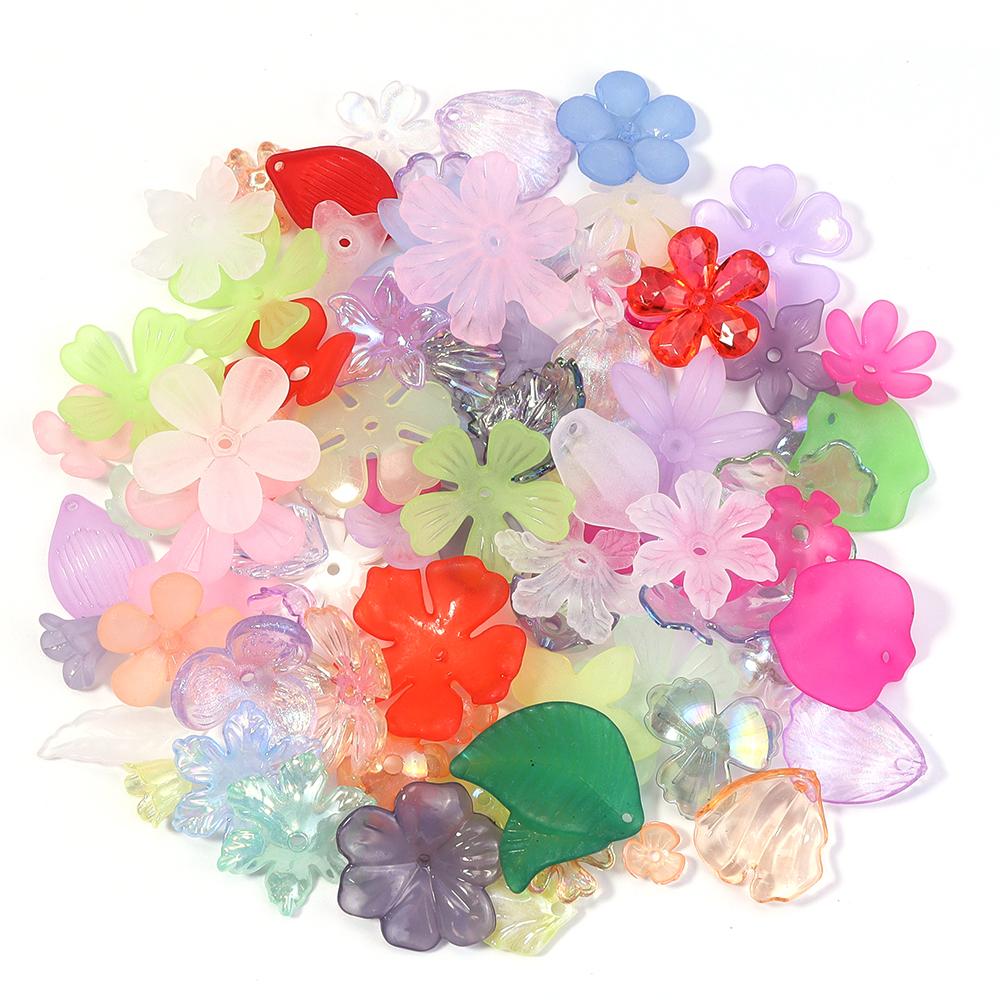 50g/lot Multistyle Acrylic Beads Colorful Flower Leaf Shape Loose Spacer Beads For DIY Handmade Phone Chain Keychain Accessories