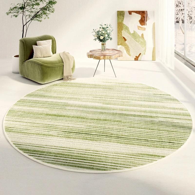 Green Round Living Room Carpet Abstract Line Art Style Fresh and Minimalist Home Decorative Carpet Floor Mat Stain-Resistant