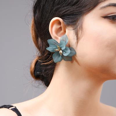 Hyperbole Flower Earrings Women Acrylic Big White Orange Green Flower Holiday Earrings