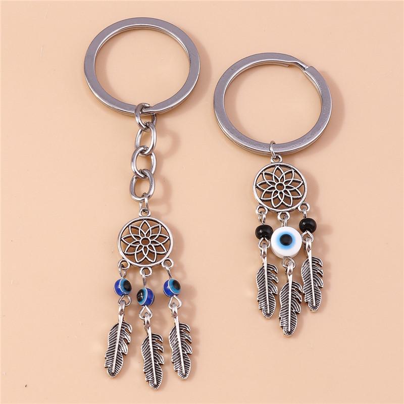 1Pc Bohemia Evil Eye Hamsa Hand Keychain for Women Men Blue Eye Sun Feather Key Ring Bag Pendant Car Key Holder Rings Wholesale