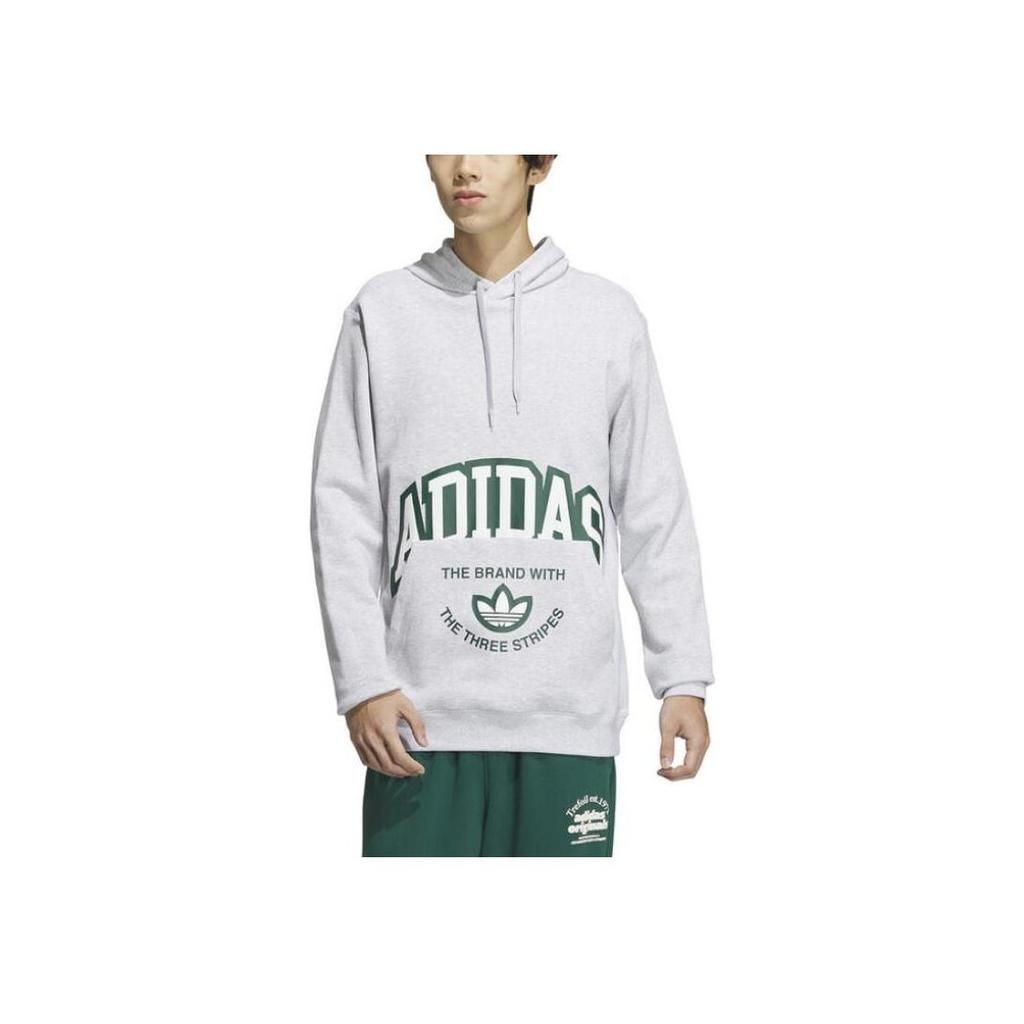 Adidas Originals Letter Logo Printed Hooded Pullover College Hoodie For Men In Grey JE3481