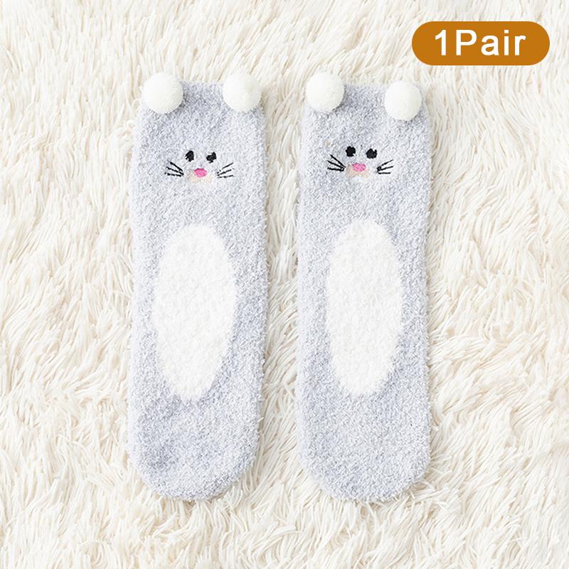 Korallenfleece-Socken für Damen Winter Nicht fusselnd Bodensocken Cartoon-Tier Plüsch Erwachsenen Dick Warm Schlafsocken