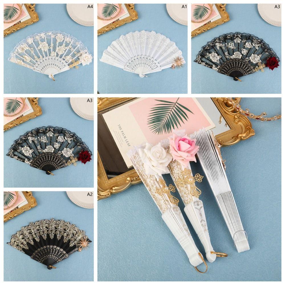 Prop Dark Gothic Court Gorgeous Dance Hand Fan Lace Rose Folding Fan Folding Fan Lolita Lace Fan