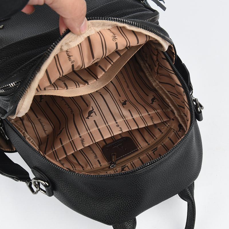 Plecak z frędzlami Damski plecak z miękkiej skóry Retro torba podróżna