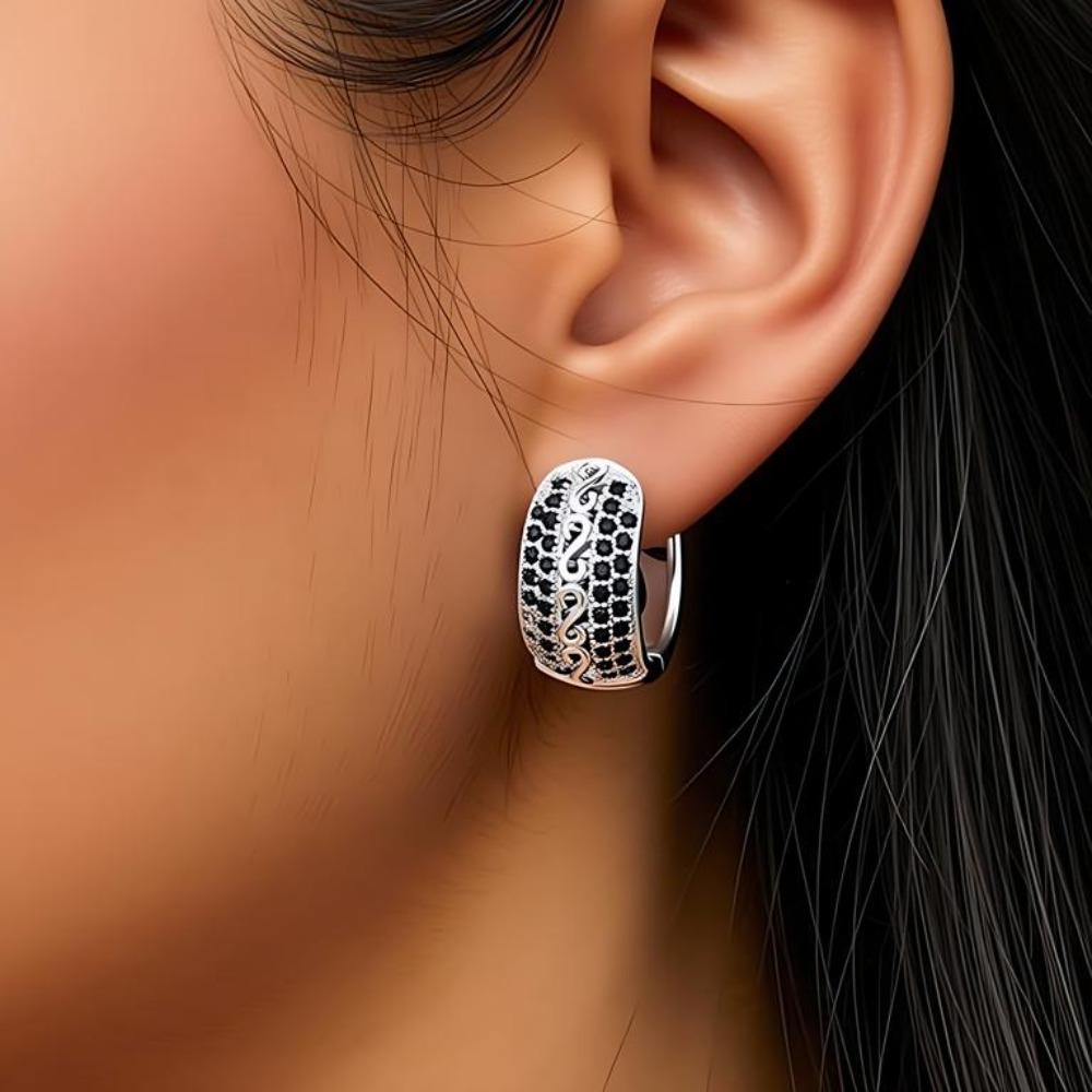 Black Awn Black Stone Hoop Earring