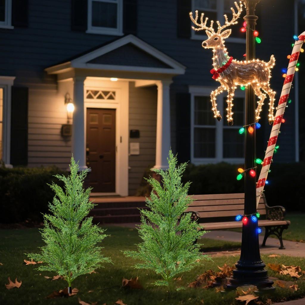 Künstliche Grüne Pflanze Erdspieß, Geeignet für Weihnachtsveranda Dekoration Außen und Innen