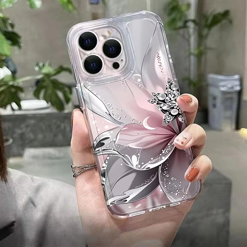 Floral Painted Transparent Creative Shockproof Phone Case For iPhone 17 Pro Max 16 15 14 13 12 11 XS X XR 16 Plus 17 Air Cover
