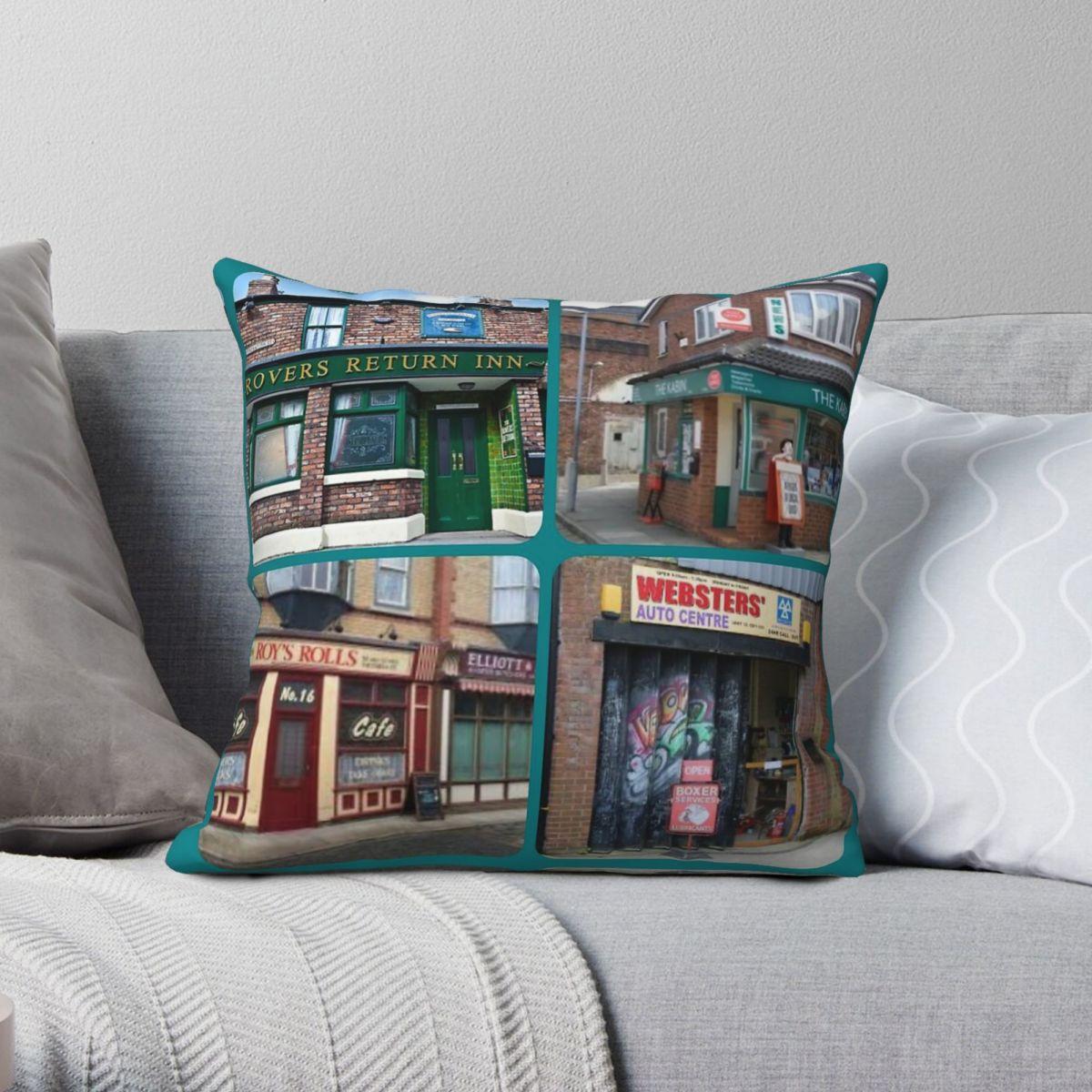 Green Harvest Unisex Coronation Street Iconic Buildings Square Pillowcase Polyester Linen Velvet Creative Zip Decor Home Cushion Cover 45X45