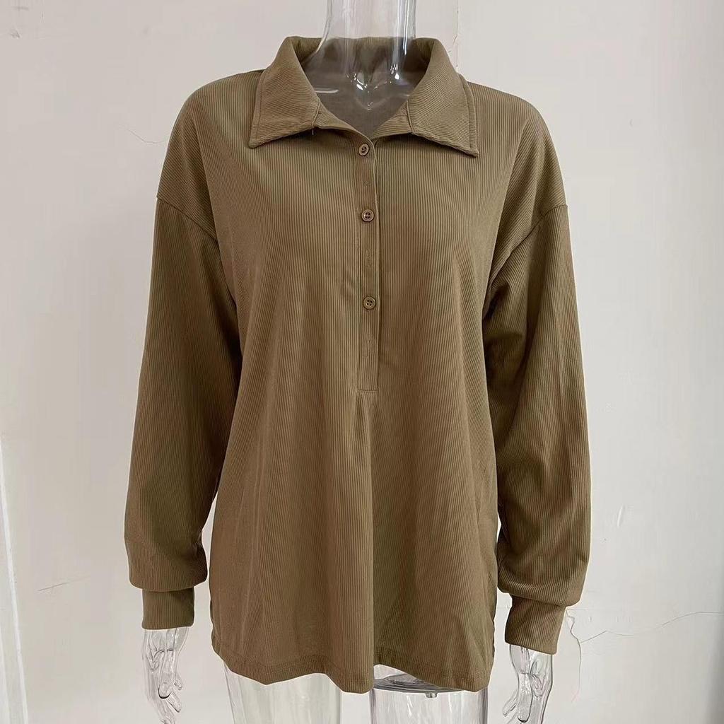 EastRogue Solid Color Sweater Women's Single Breasted Lapel Long Sleeve Loose Casual Base Top Autumn and Winter