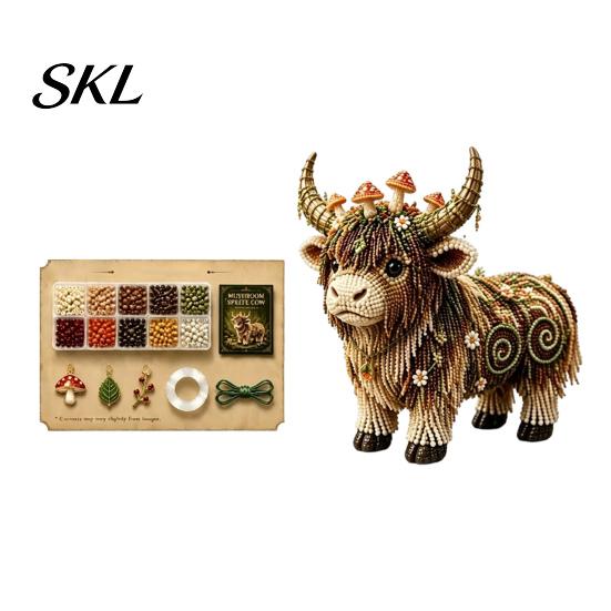 Artistic Home Decor Craft Highland Cow Bead Kit, Mythical DIY Tiny Complete Crafting Set 3D Beaded Animal, Art Project for Adults Teens Handmade Gift