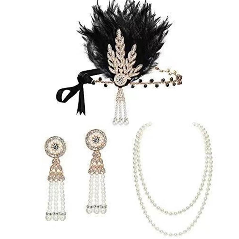 Sparkling Rhinestone Headwear Feathered Headgear Set Alluring Feathered Headband Comfortable for Halloween Singles Party