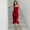 Yaoting solid color ice silk temperament suspender nightdress sexy ruffle bottom swing split pajamas loungewear CQ1111