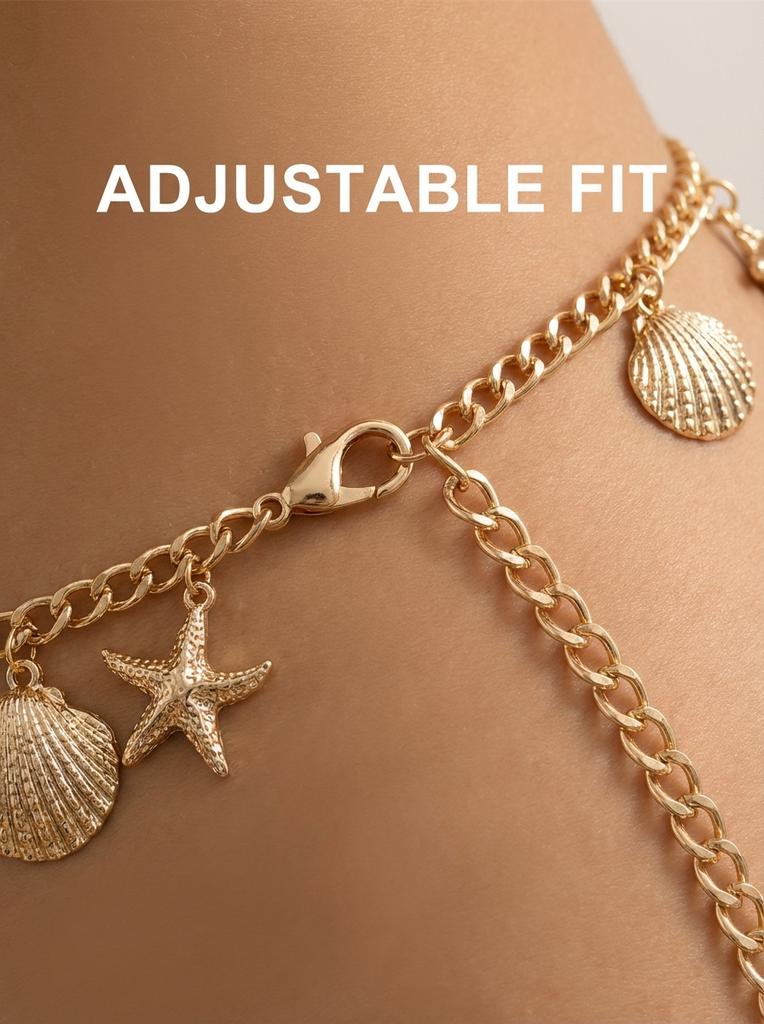 Metallic Summer Beach Starfish Shell Waist Chain Women Sexy Bikini Belly Body Chain Vacation Jewelry Accessories