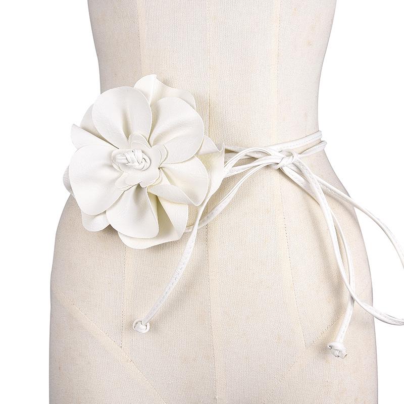 Elegant Korean Style Floral Belt Dress Suit with Versatile Waist-Cinching Knot