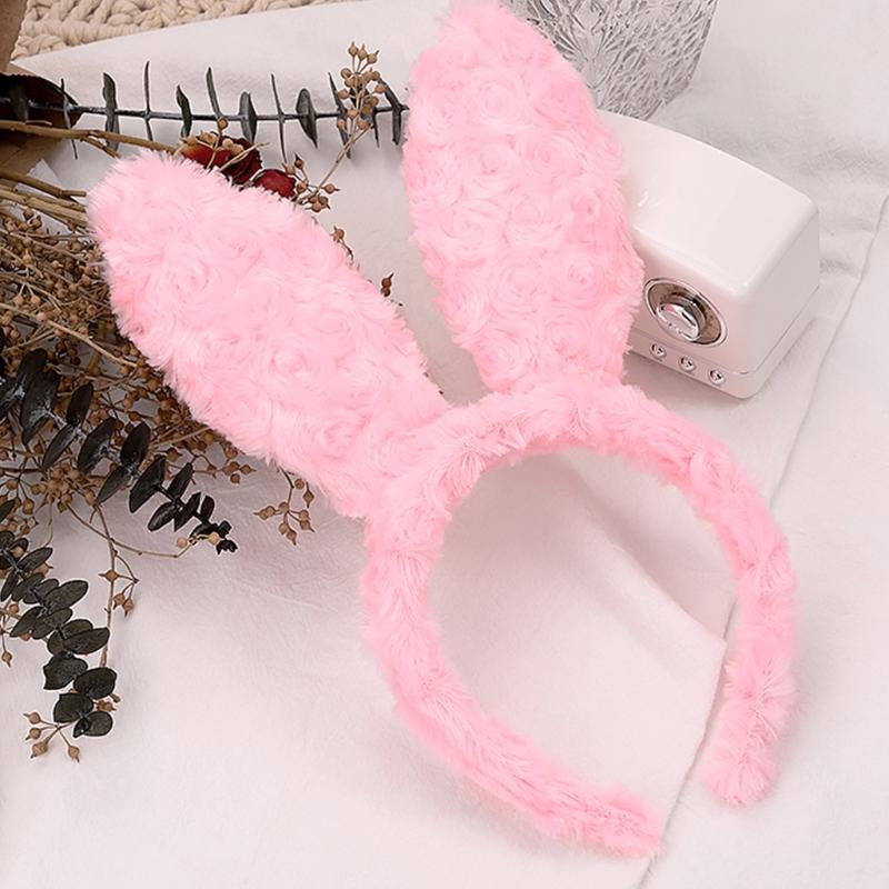 Soft Headband with Bunny Ears Plush Animal Hair Hoop Fluffy Easter Christmas Cosplay Cartoon Theme Party Costume