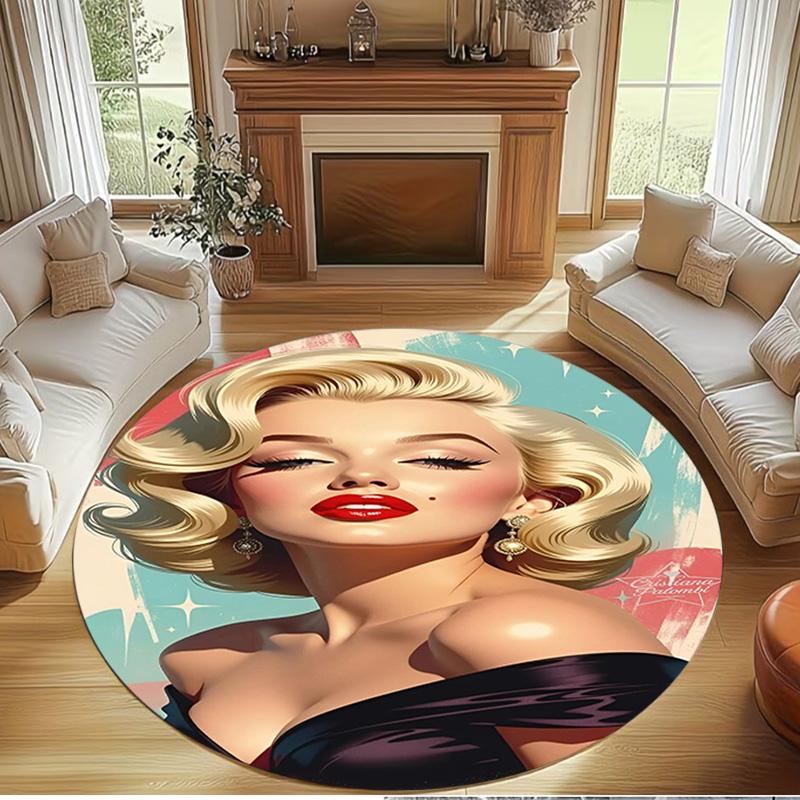 Marilyn Monroe Print Rond Tapijt, Wasbaar Vloerkleed, Voor Entree Slaapzaal Wasruimte Kantoor Studeerkamer, Woondecoratie Verjaardag Kerstcadeau