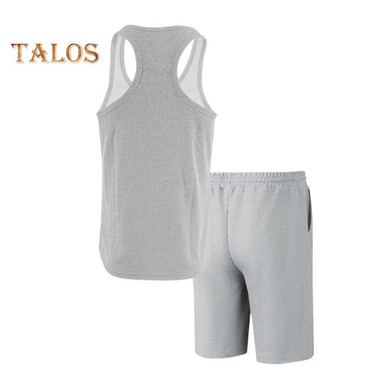 2 stk/sett Herre Sportsklær Vaffelstoff Ensfarget O-hals Ermeløs Vest Elastisk Midje Vide Ben Shorts Dress Fritidsklær