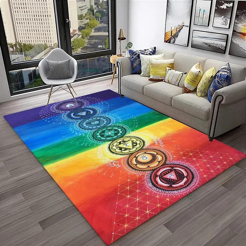 Naturalize Yoga Meditation Floor Mat with Rainbow 7 Chakra Design Soft Non-Slip Carpet for Living Room Stylish Rug for Bedroom