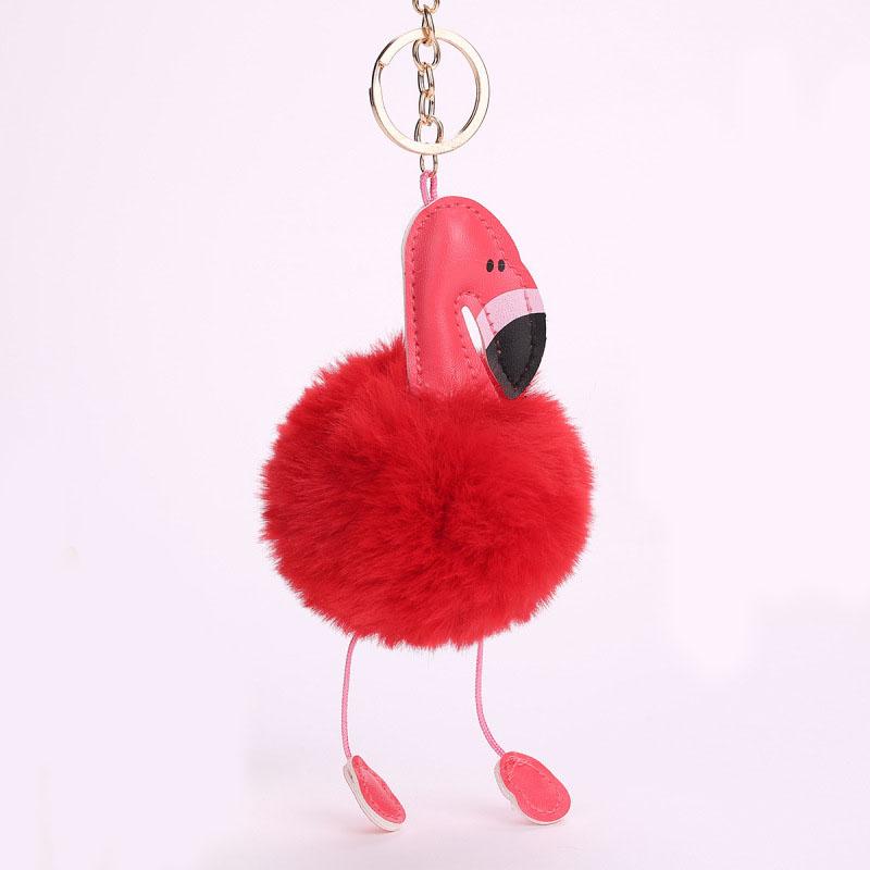Cute Fluffy Pompom Flamingo Plush Toy Fur Fake Rabbit String Pendant Rope Plush Doll Toys Decor Gift Toy Bag Pendant Toy