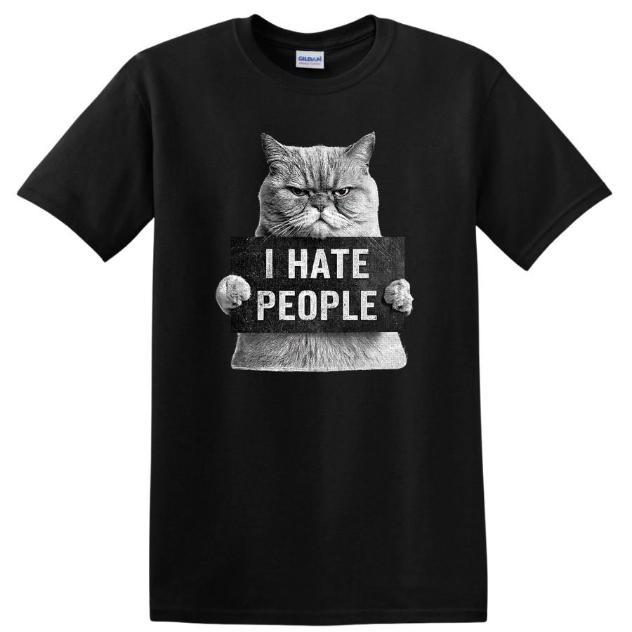 Grumpy Cat I Hate People T Shirt Funny Sarcastic Introvert Kitty Meme Tee Gift S