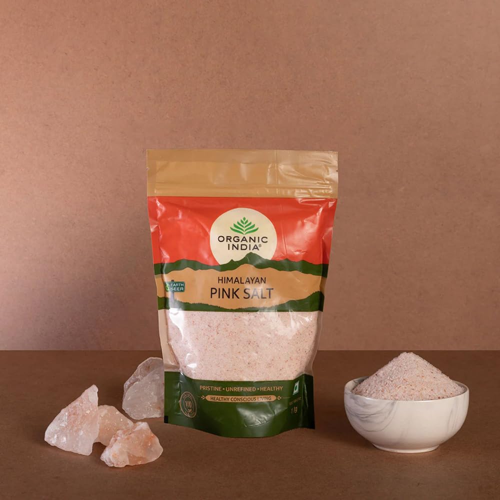 Organic India Pink Rock Salt 1 Kg Pouch Natural Mineral-Rich Himalayan Salt for Everyday Cooking Seasoning and Baking