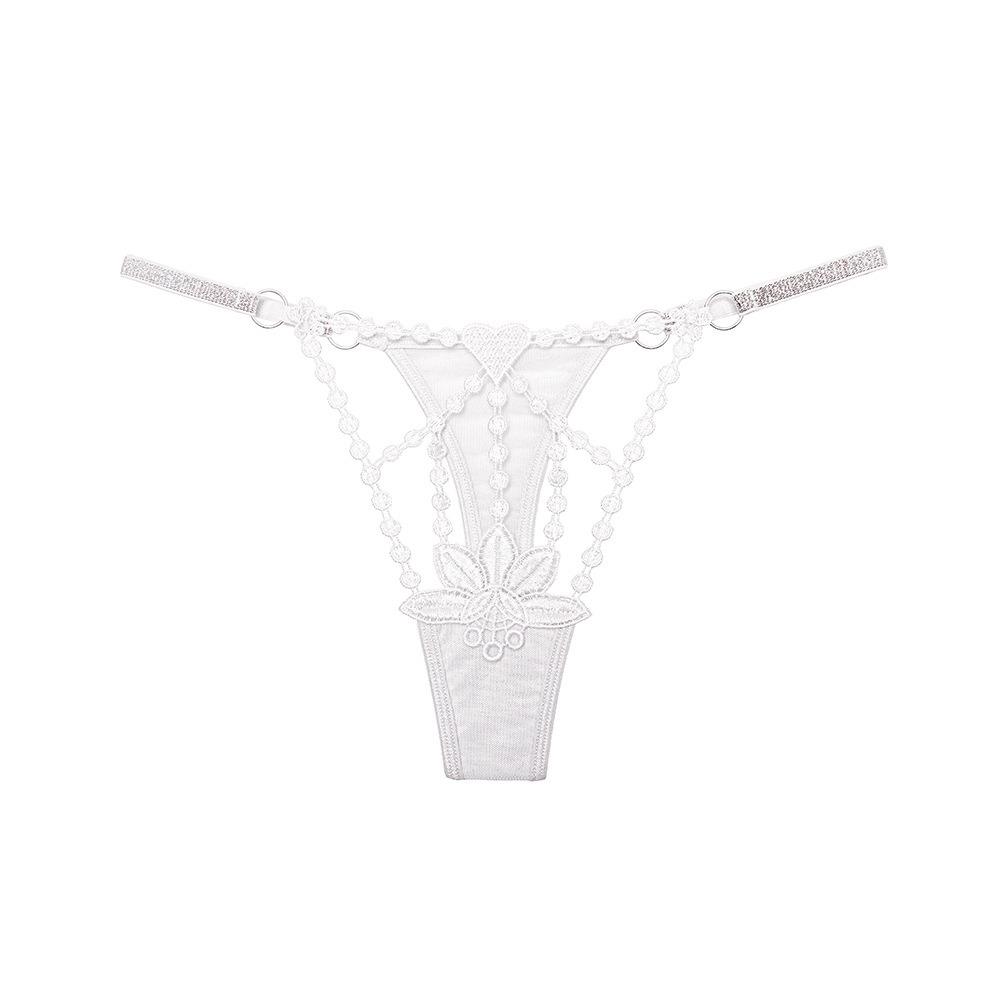 Sexy Transparent Trendy European and American Women's Thong Ultra-thin Hollow Water-soluble Embroidered Thin Belt Tempting Low-rise T-shaped Underwear