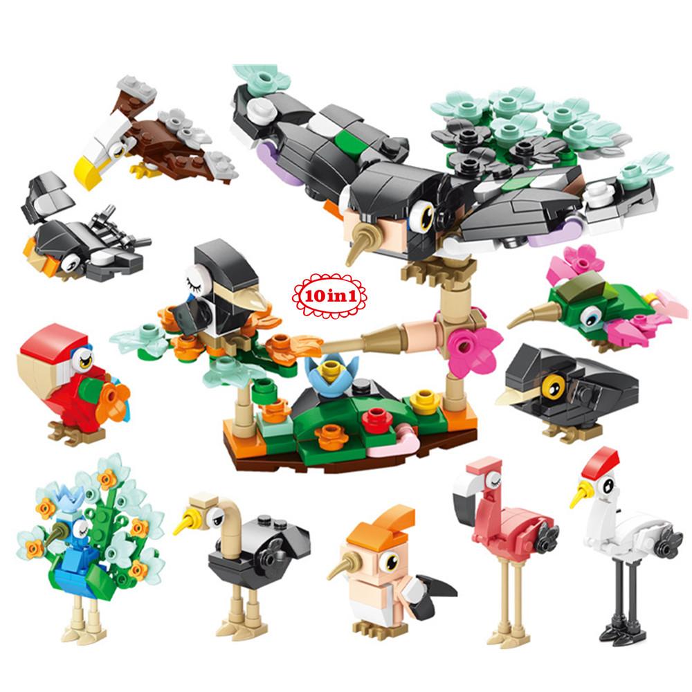 Animals World Insect Fish Bird Dog Elephant Panda Giraffe Honeybee 10 In 1 Building Blocks Kit Bricks Model Kids Toy Children