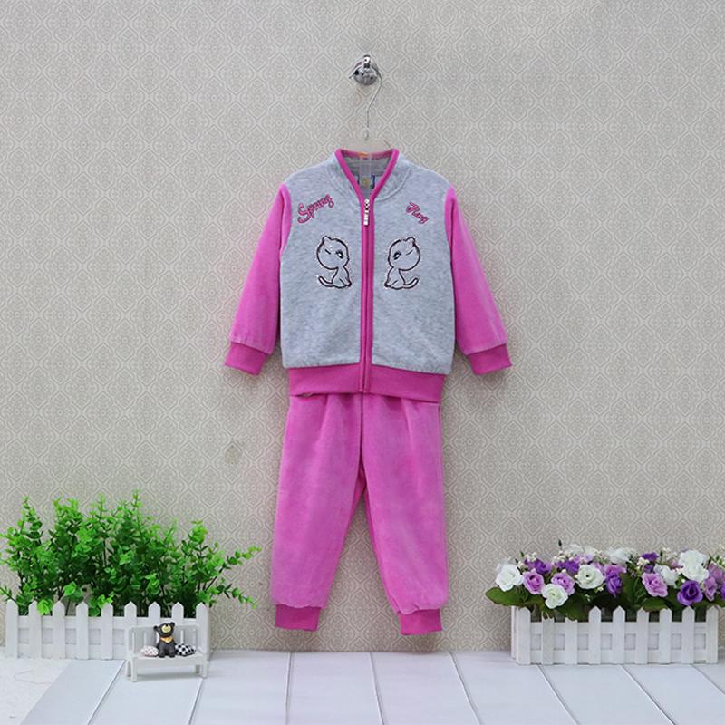 

Велюровые рубашки с длинным рукавом и брюки для мальчиков Детская одежда для девочек Little Q для детей 1-4 лет 3T ярко-розовый